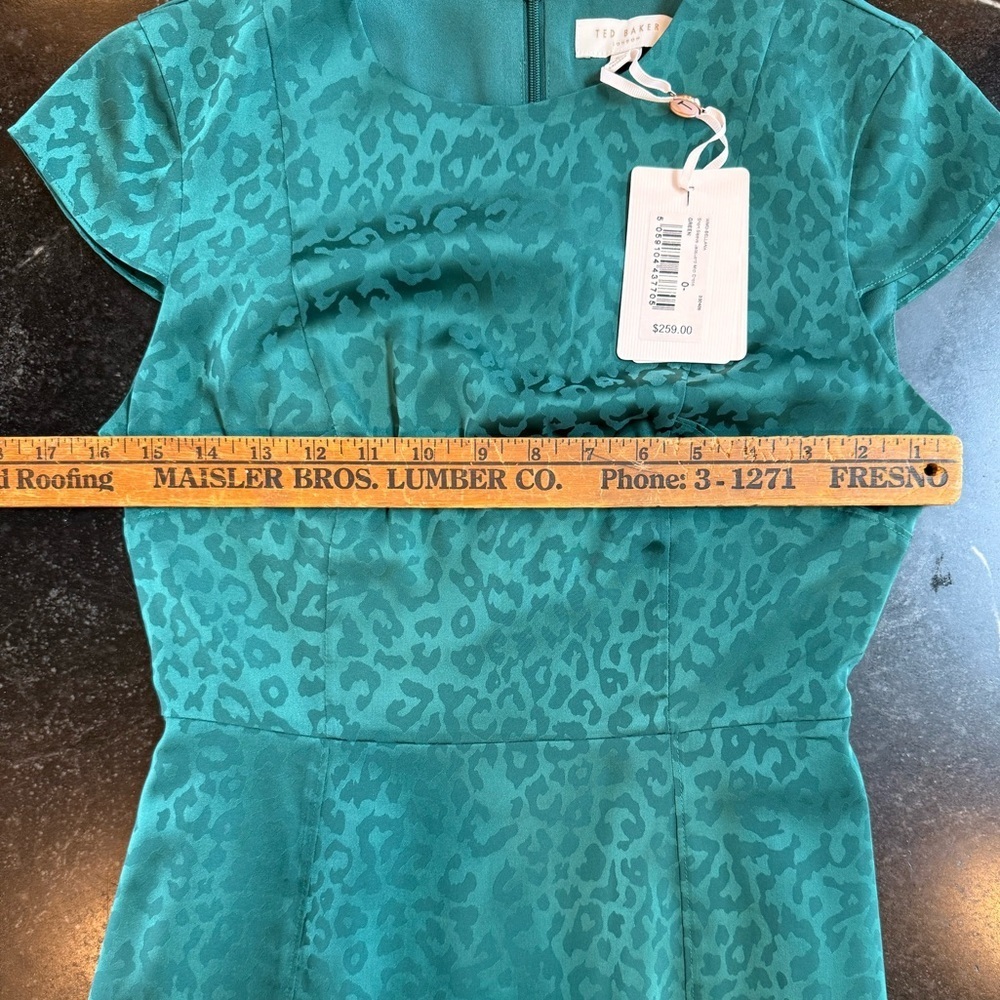 Ted Baker London SIZE 0 Green Leopard Print Cap Sleeve Crew Neck Midi Dress - Picture 6 of 10